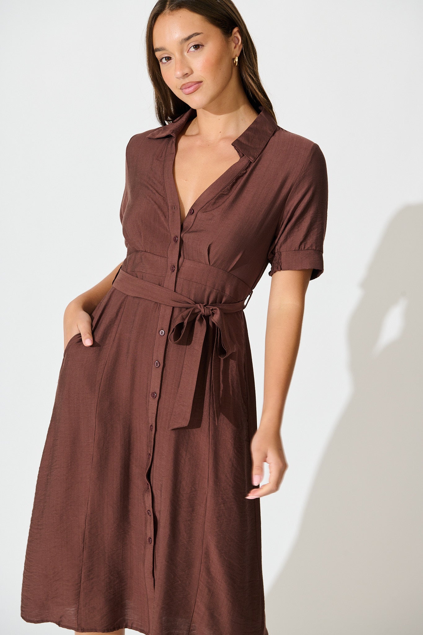 Latisha Midi Shirt Dress in Chocolate