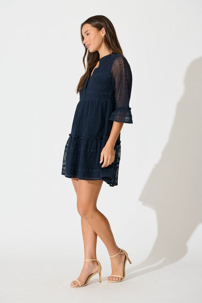 Loralie Dress in Navy Lace Cotton