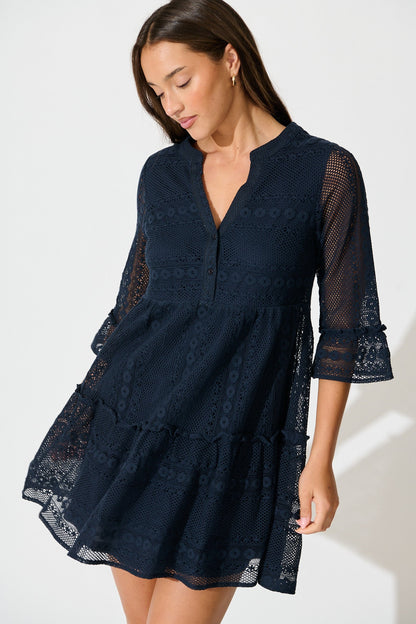 Loralie Dress in Navy Lace Cotton