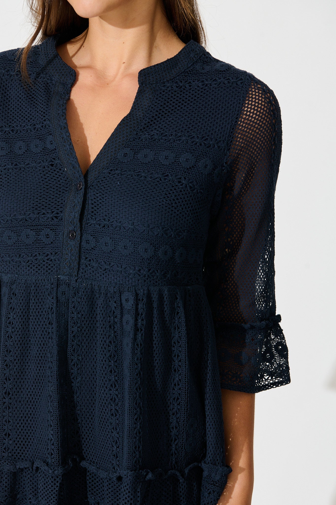 Loralie Dress in Navy Lace Cotton