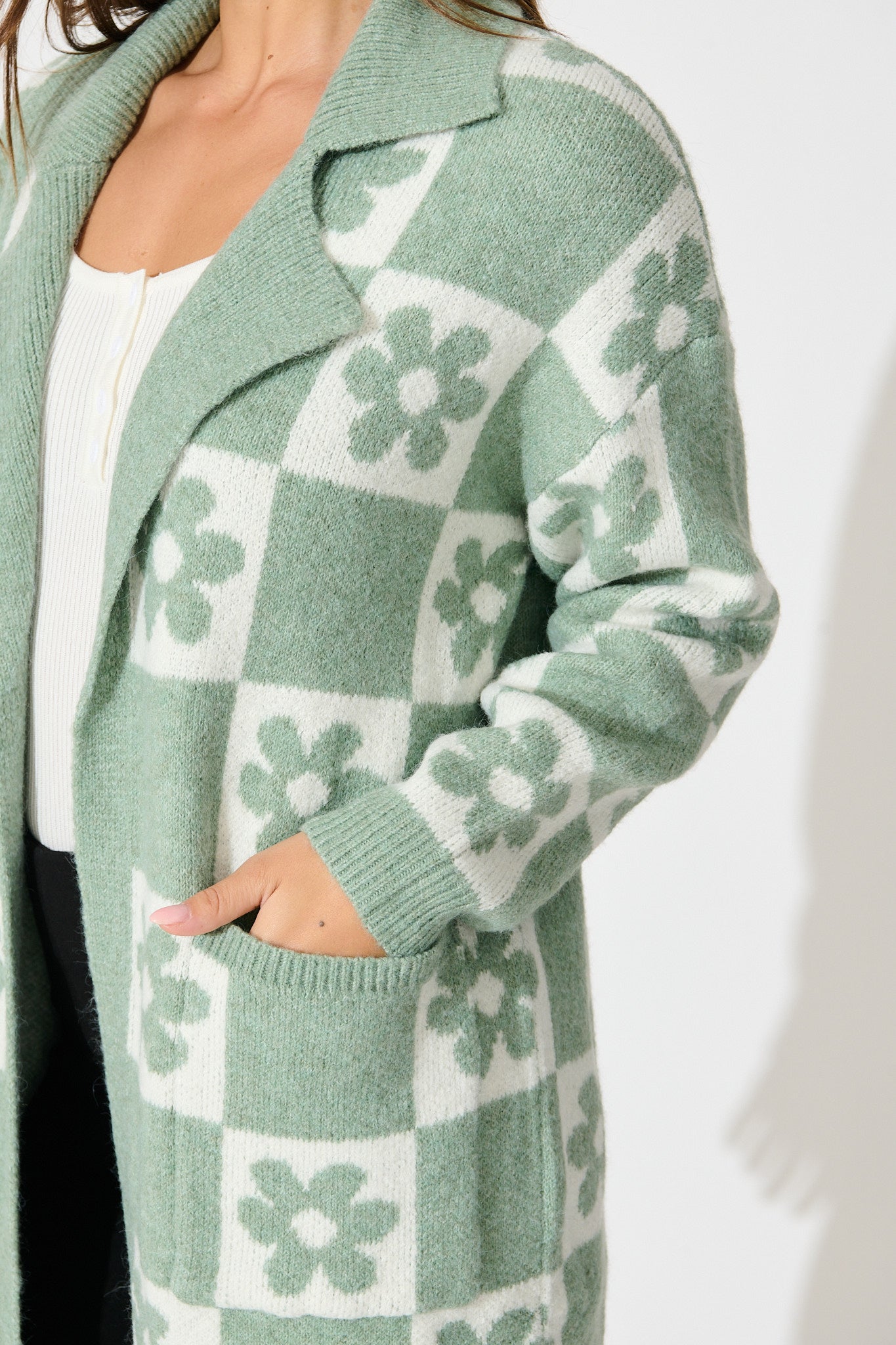 Kinney Knit Cardigan In Sage with Flower