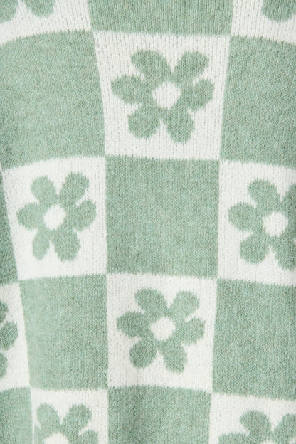 Kinney Knit Cardigan In Sage with Flower