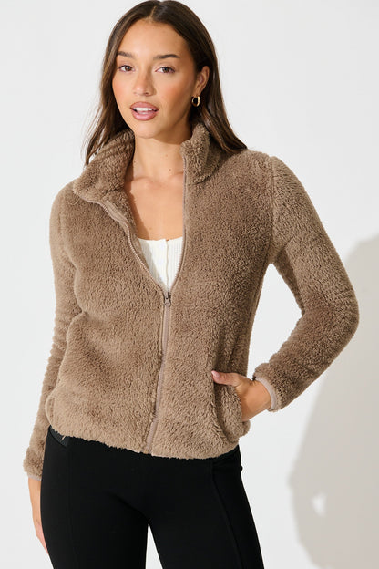 Linea Fluffy Jacket In Mocha