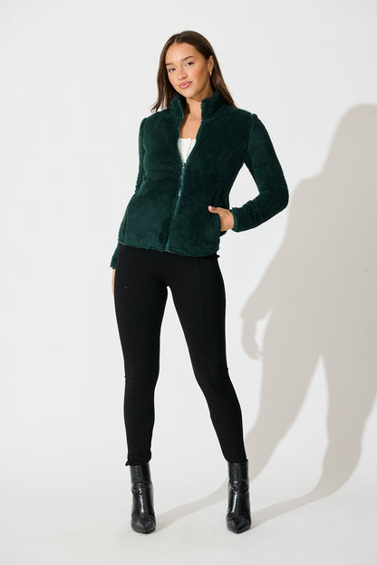 Linea Fluffy Jacket In Forest Green
