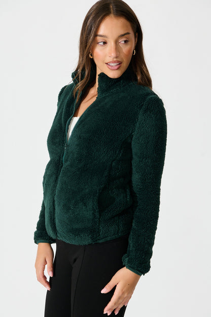 Linea Fluffy Jacket In Forest Green
