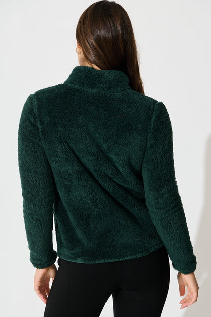 Linea Fluffy Jacket In Forest Green