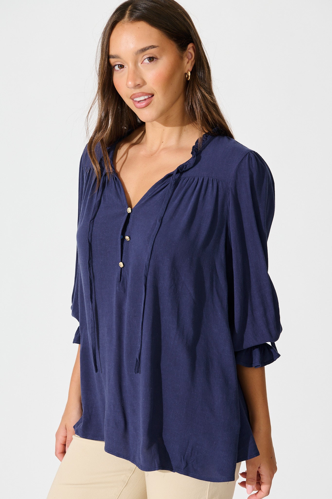 Bonnie Top in Navy Linen Blend