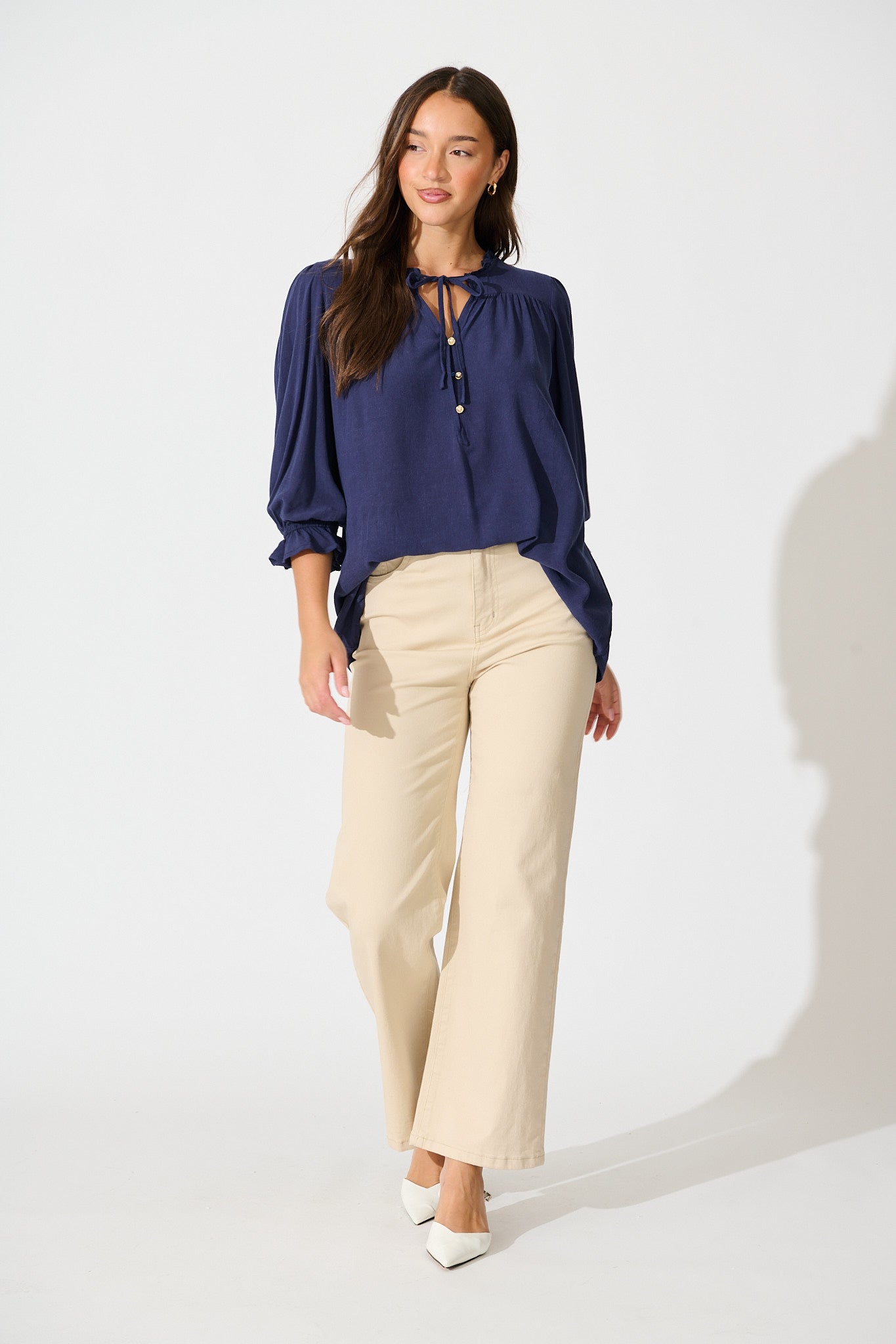 Bonnie Top in Navy Linen Blend