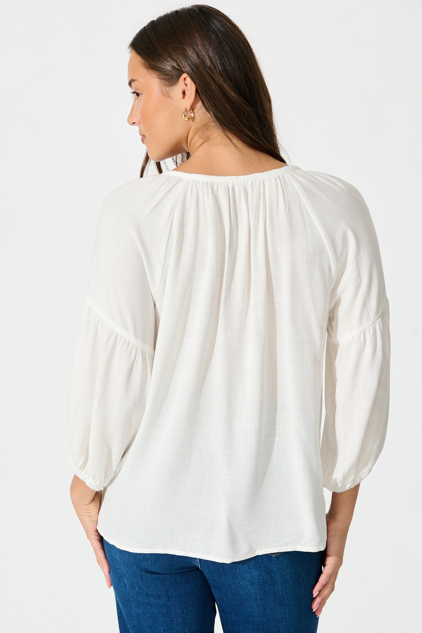 Tasha Top in White with Floral Embroidery