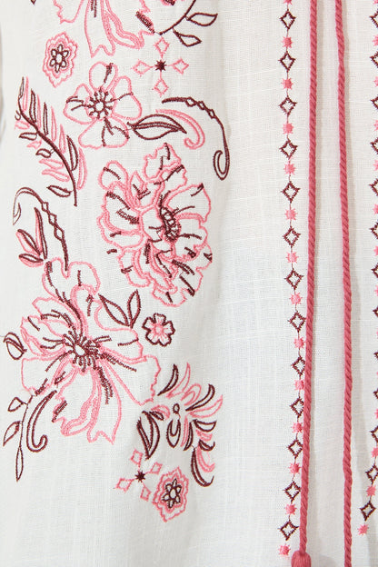 Tasha Top in White with Floral Embroidery