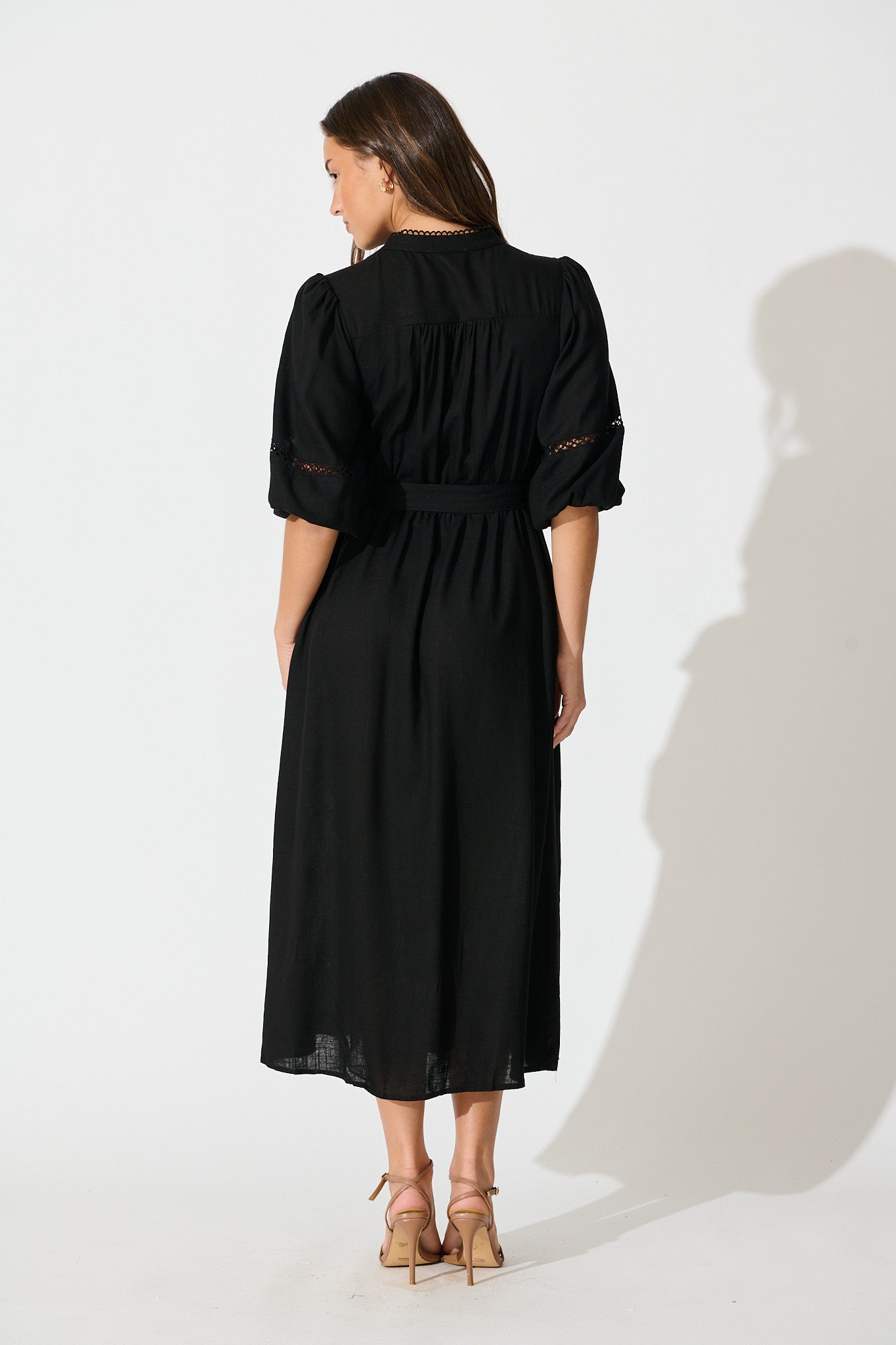 Matika Midi Dress in Black Linen Blend