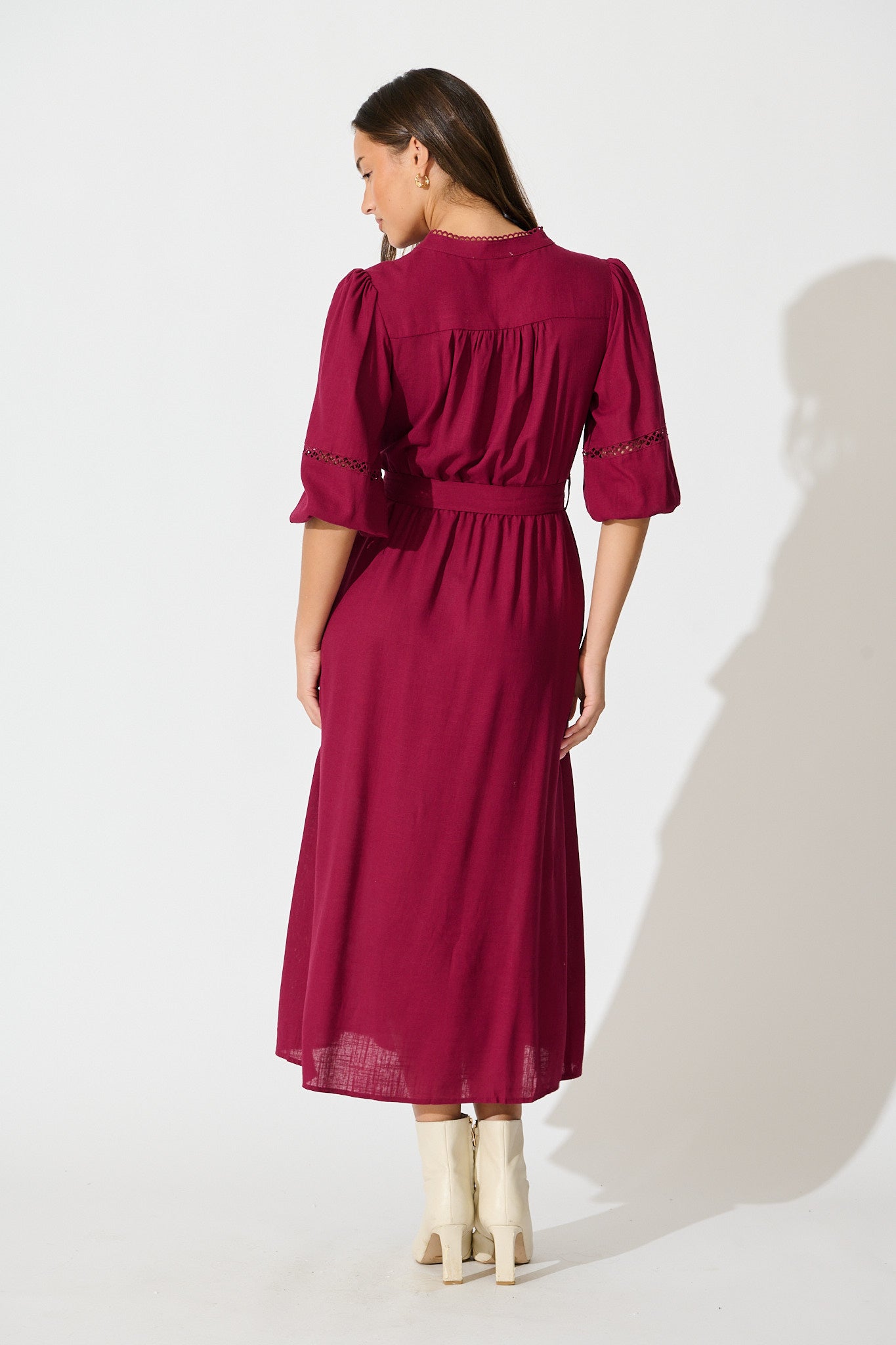 Matika Midi Dress in Wine Linen Blend