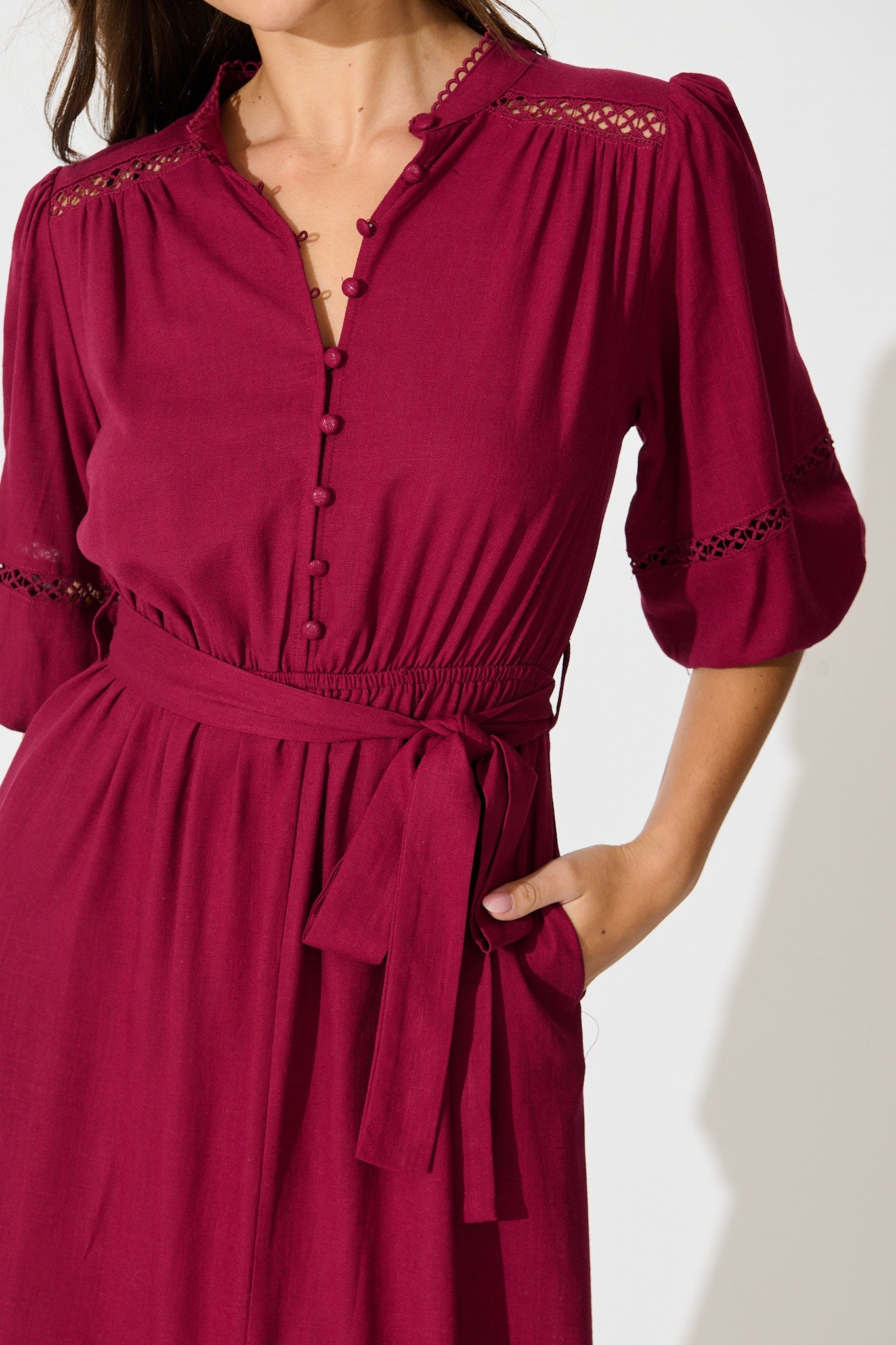 Matika Midi Dress in Wine Linen Blend