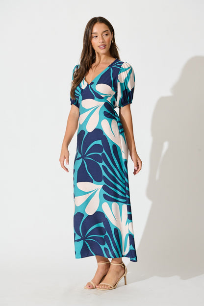 Allegra Maxi Dress in Multi Blue Print