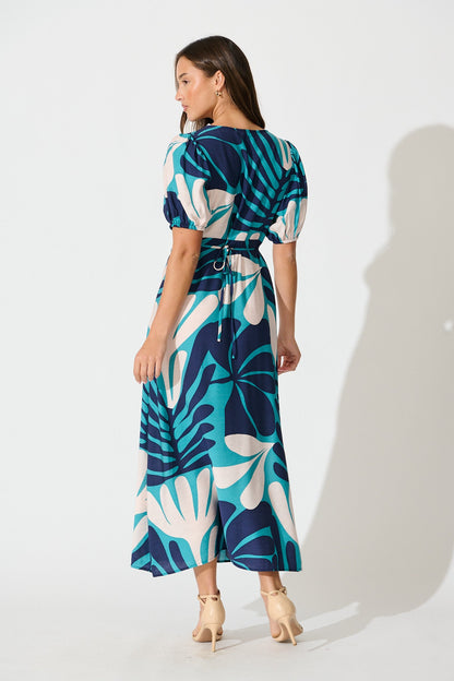 Allegra Maxi Dress in Multi Blue Print
