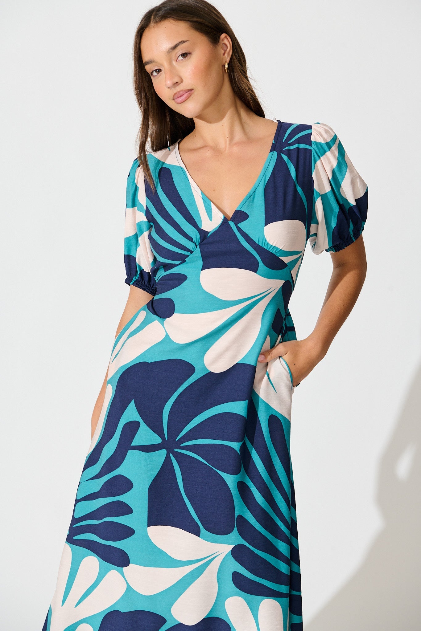 Allegra Maxi Dress in Multi Blue Print