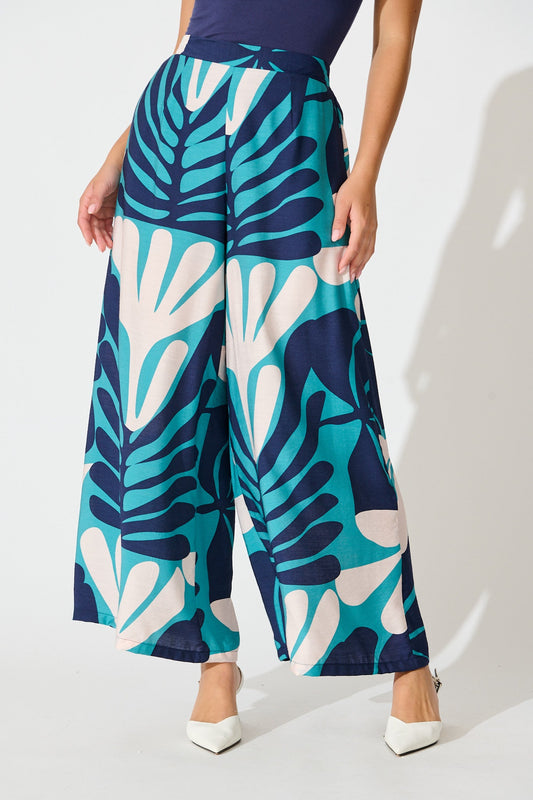 Sheer Luck Pant in Multi Blue Print