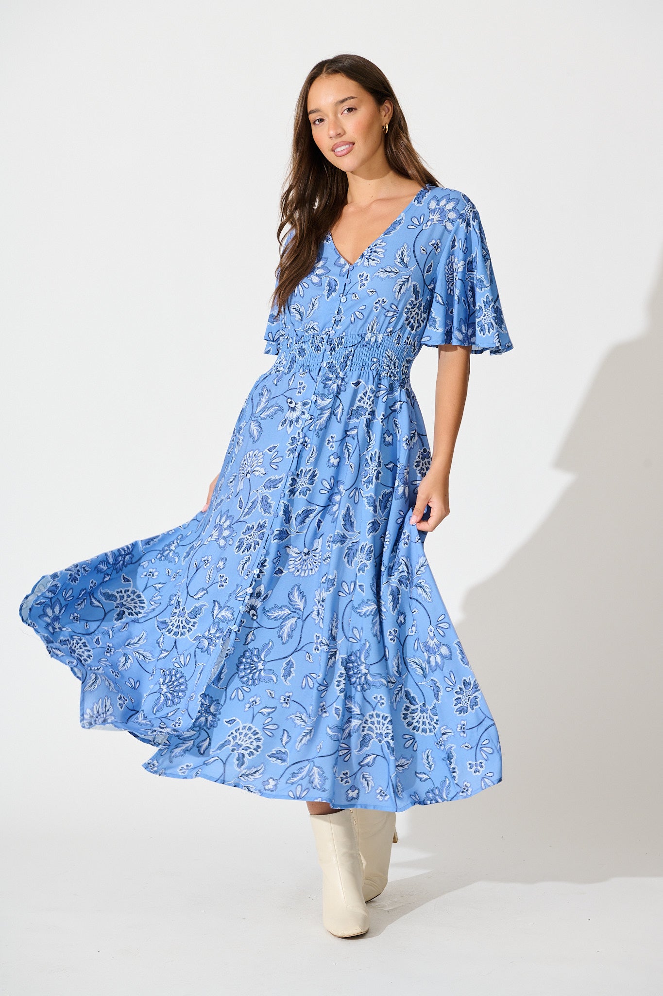 Beatrice Maxi Dress in Blue Floral