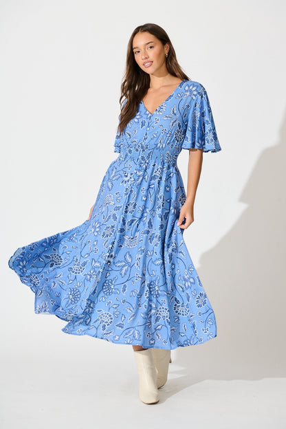 Beatrice Maxi Dress in Blue Floral