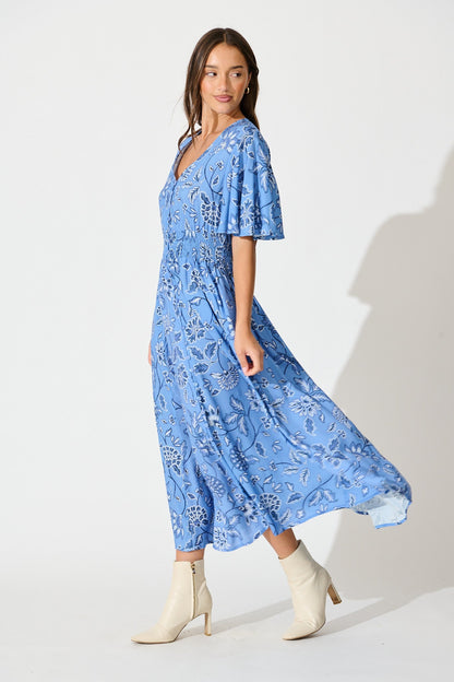 Beatrice Maxi Dress in Blue Floral