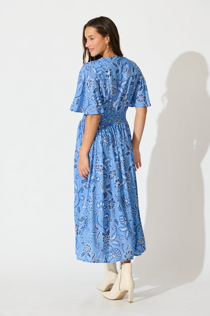 Beatrice Maxi Dress in Blue Floral