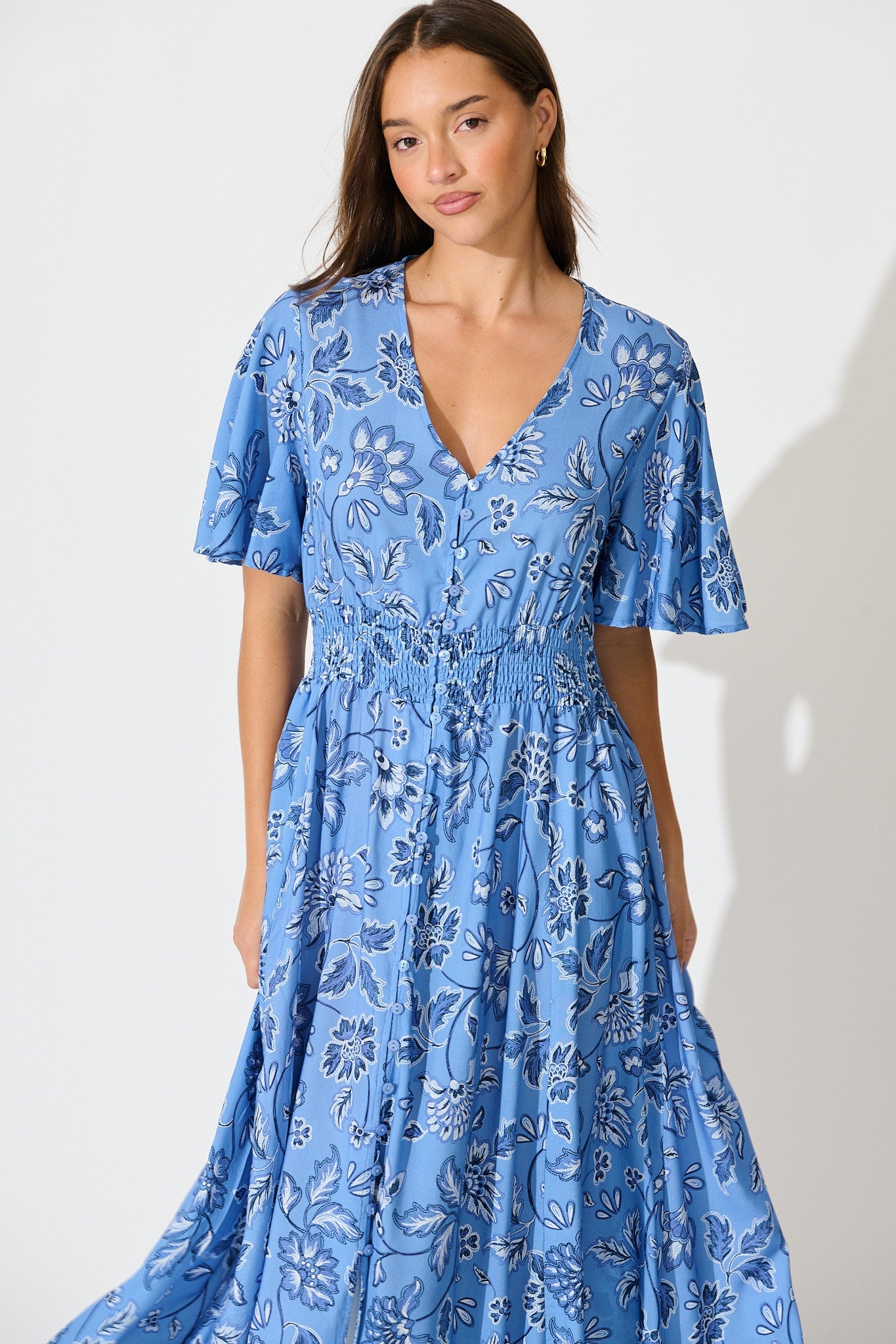 Beatrice Maxi Dress in Blue Floral