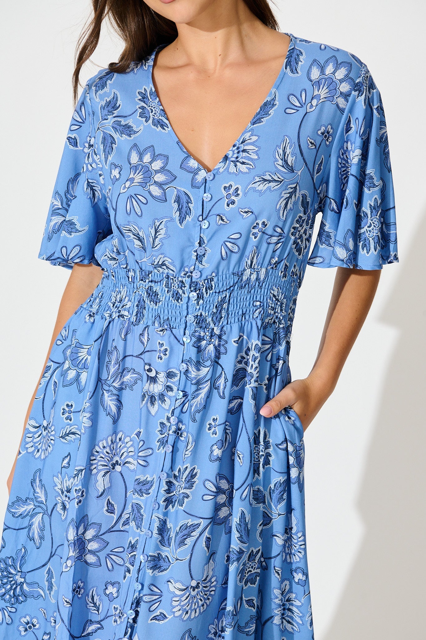 Beatrice Maxi Dress in Blue Floral