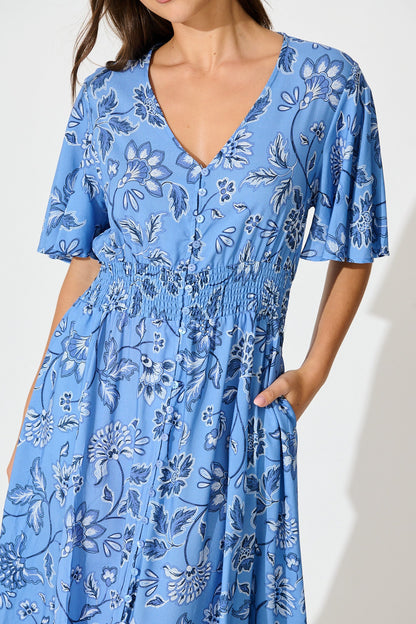 Beatrice Maxi Dress in Blue Floral