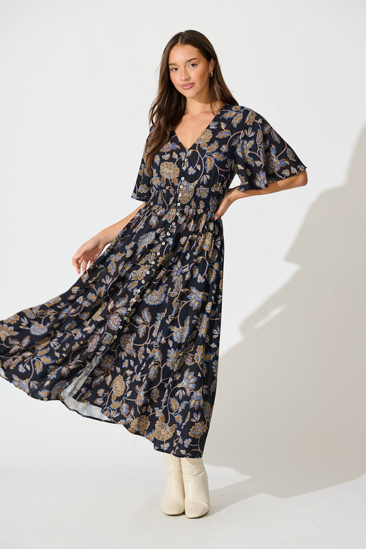 Beatrice Maxi Dress in Black Floral