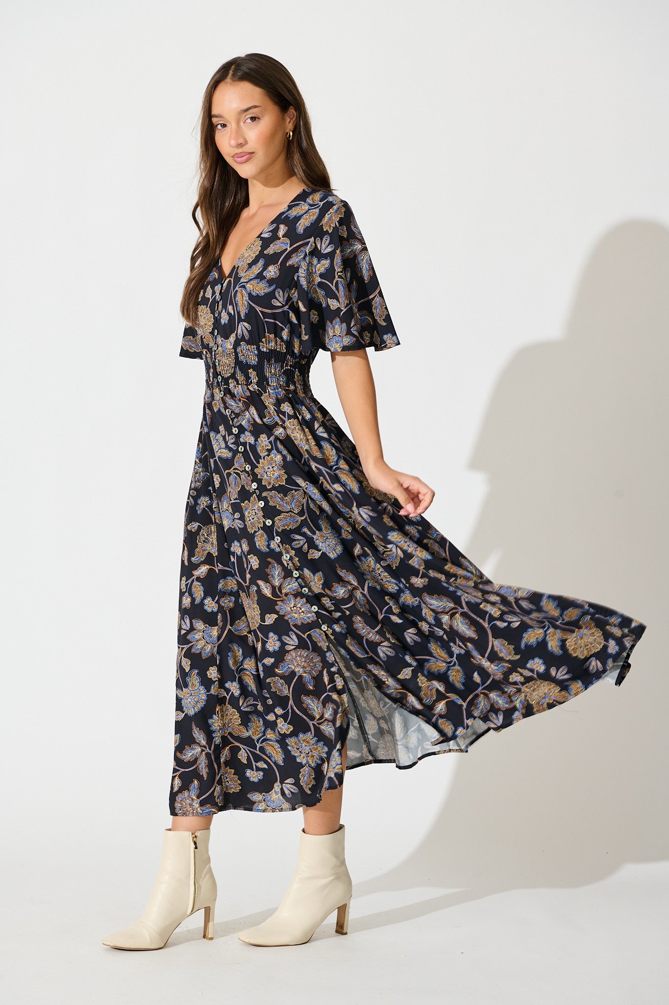 Beatrice Maxi Dress in Black Floral