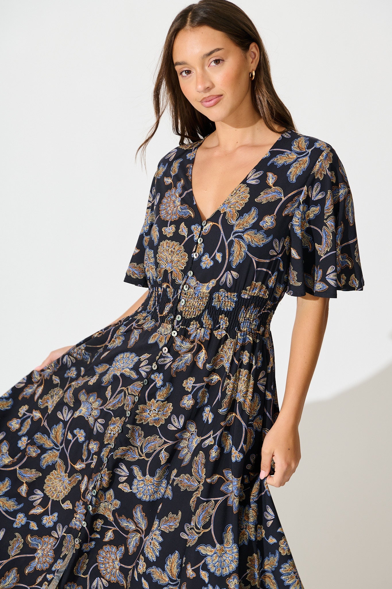 Beatrice Maxi Dress in Black Floral