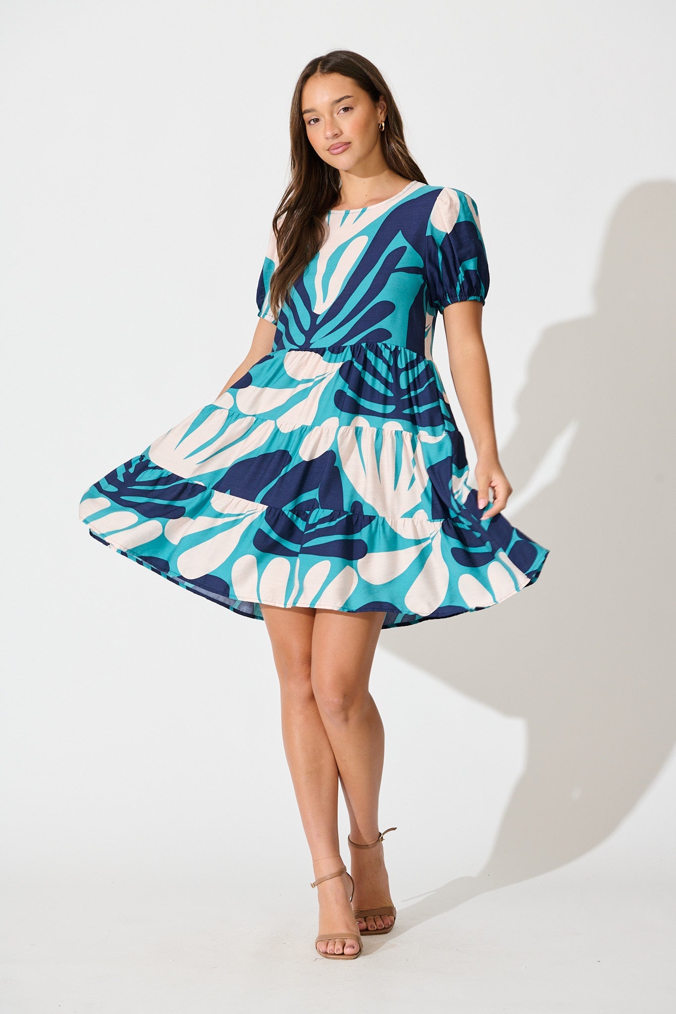 Kathleen Smock Dress in Multi Blue Print