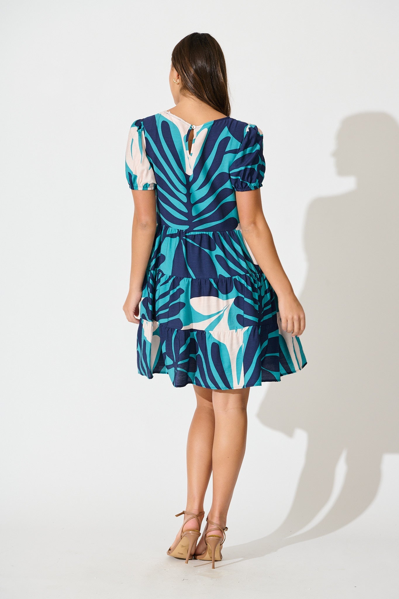Kathleen Smock Dress in Multi Blue Print