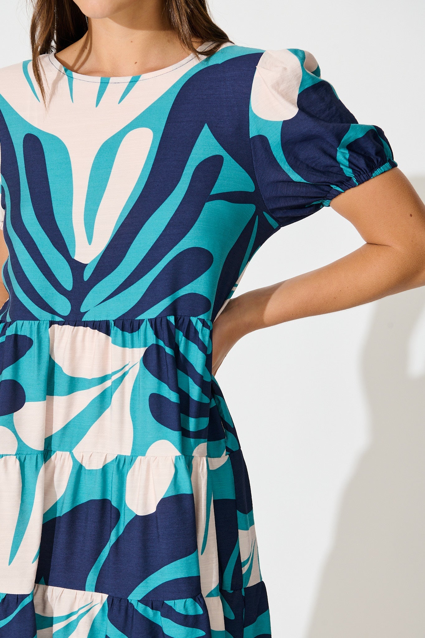 Kathleen Smock Dress in Multi Blue Print