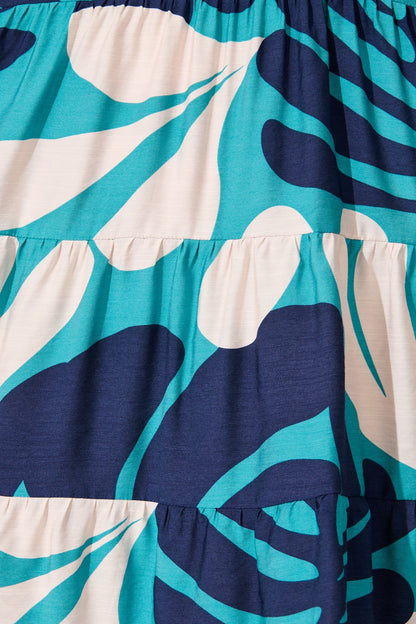 Kathleen Smock Dress in Multi Blue Print