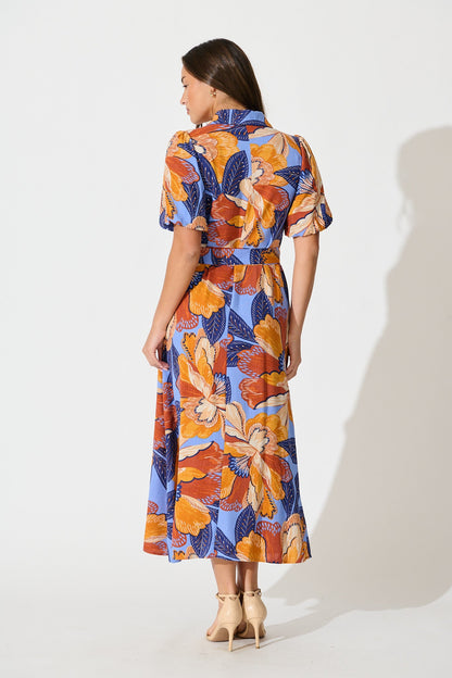 Tanisha Maxi Shirt Dress in Multi Print Linen Blend