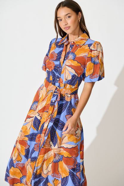 Tanisha Maxi Shirt Dress in Multi Print Linen Blend