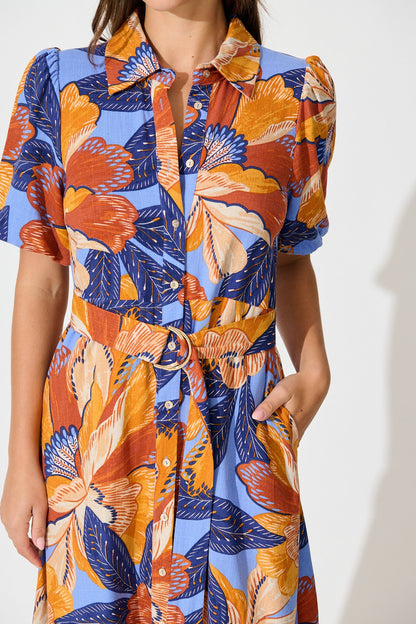 Tanisha Maxi Shirt Dress in Multi Print Linen Blend
