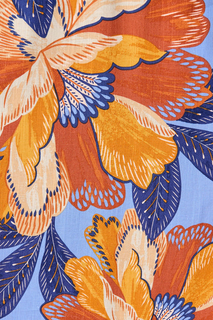 Calissa Midi Dress in Multi Print Linen Blend