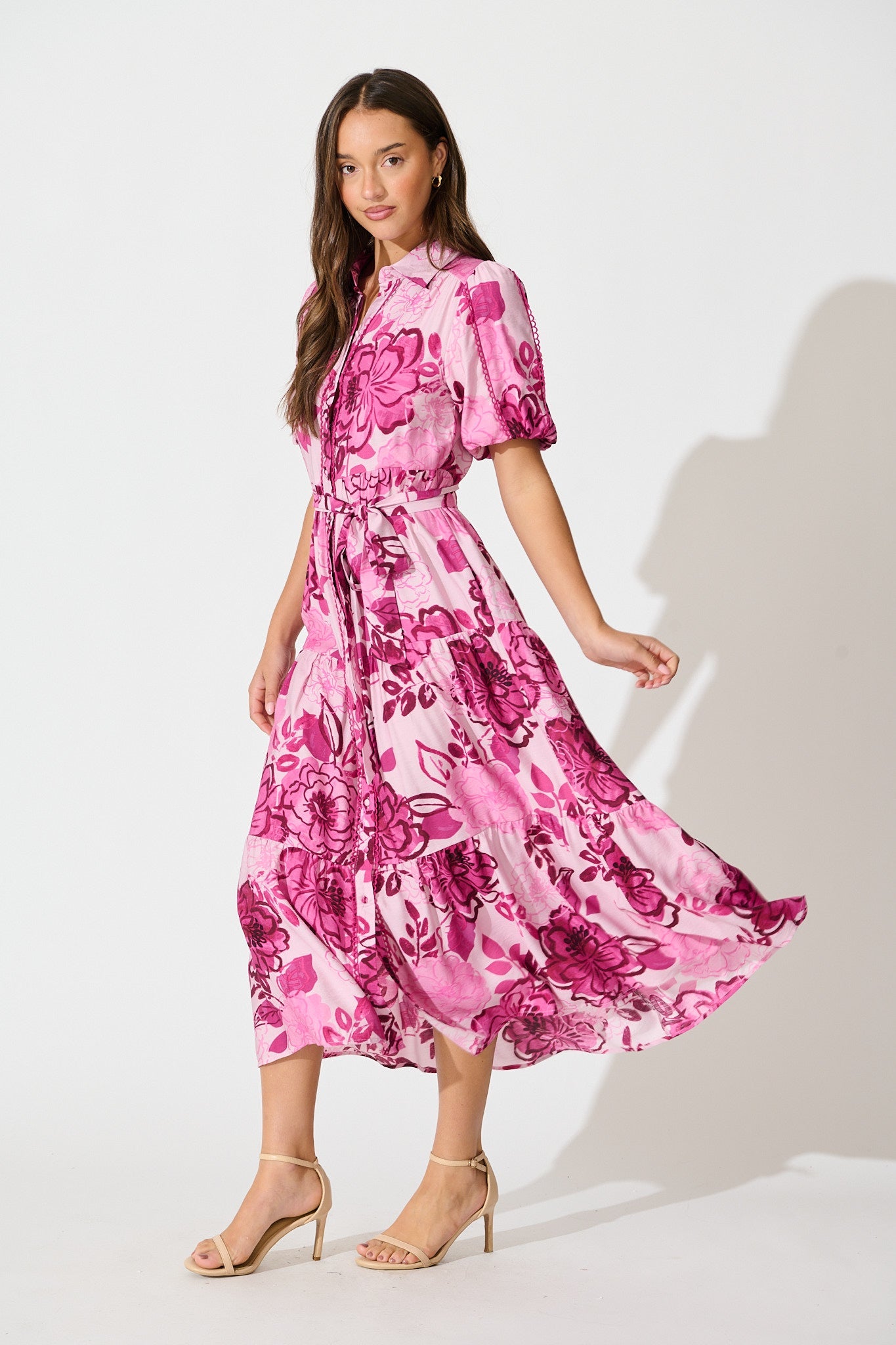 Audrey Maxi Shirt Dress in Pink Floral