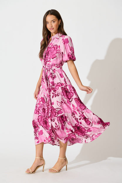 Audrey Maxi Shirt Dress in Pink Floral