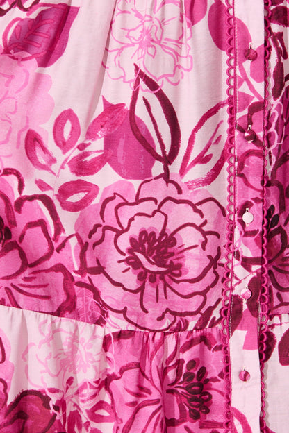 Audrey Maxi Shirt Dress in Pink Floral