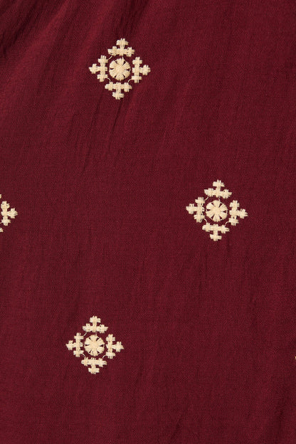 Nahla Midi Shirt Dress in Wine with Cream Embroidery