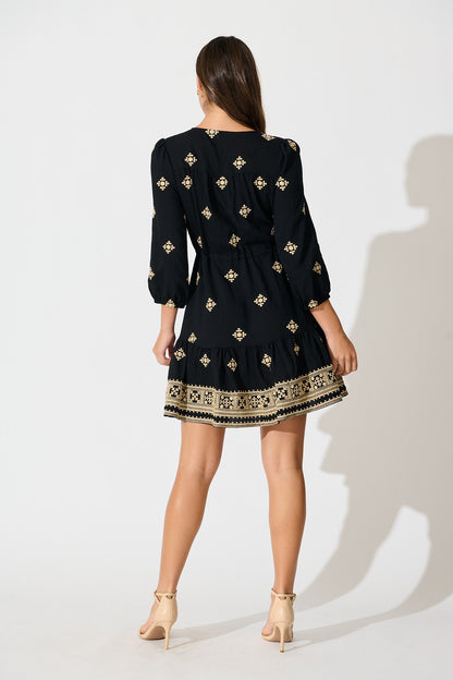 Byron Dress in Black with Cream Embroidery