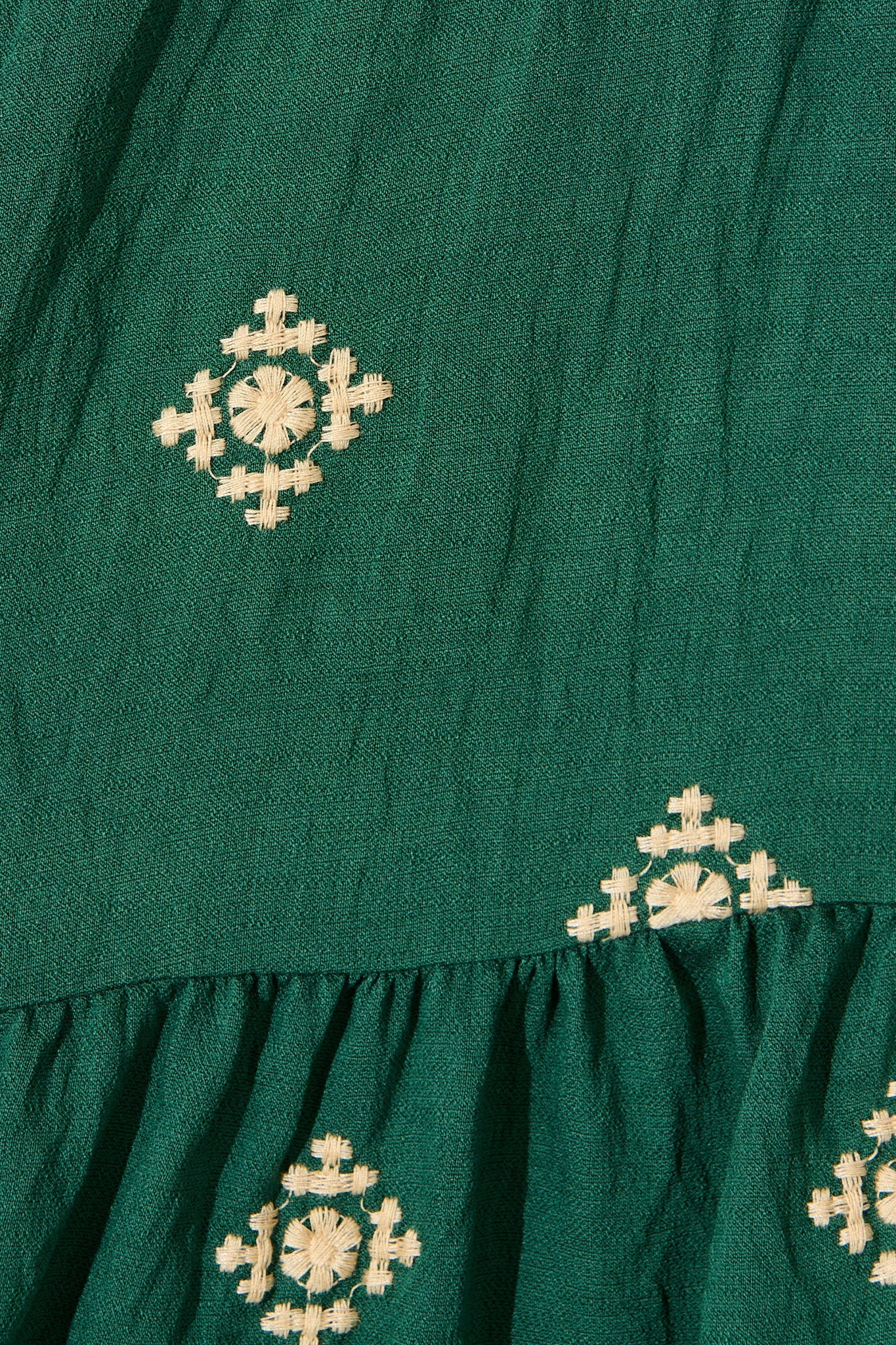 Byron Dress in Emerald with Cream Embroidery