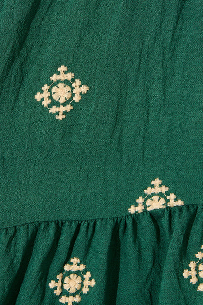 Byron Dress in Emerald with Cream Embroidery