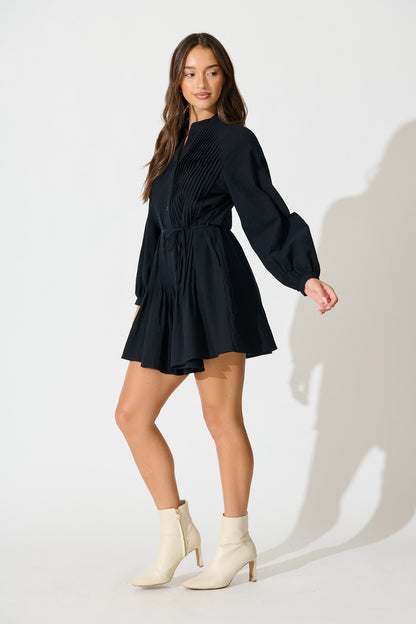 Tallulah Dress in Ink Linen Cotton Blend