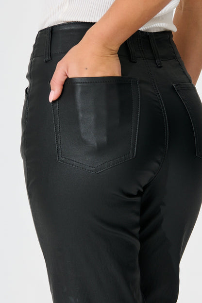 Natalie High Rise Straight Leg Pant in Black Wet Look