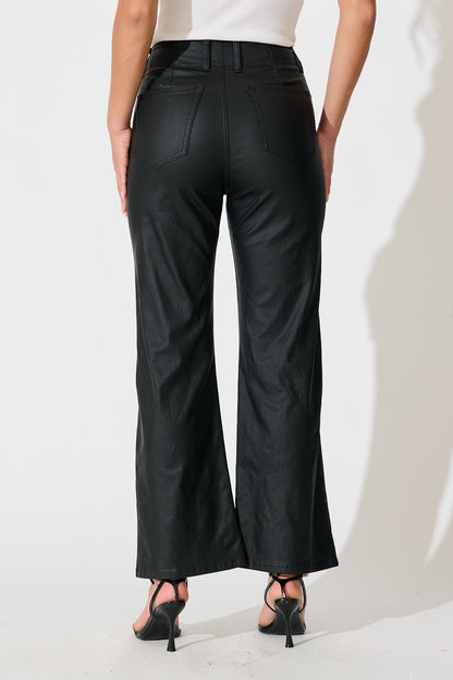 Natalie High Rise Straight Leg Pant in Black Wet Look