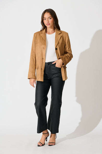 Natalie High Rise Straight Leg Pant in Black Wet Look